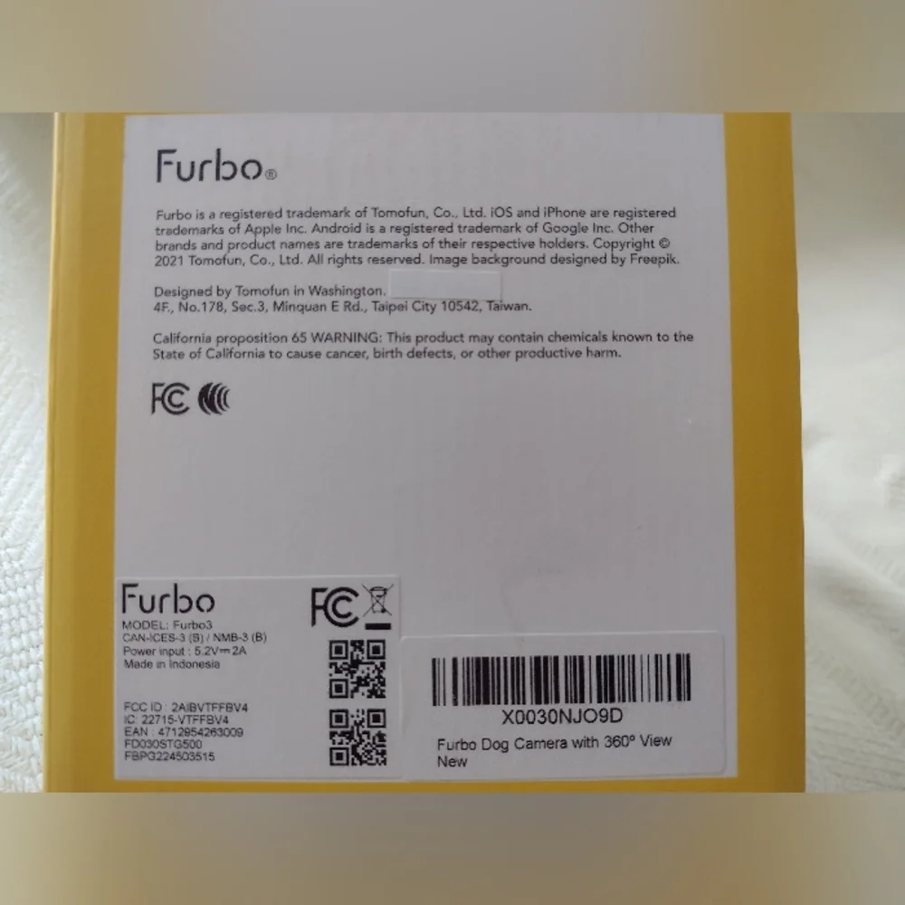 NIB Furbo 3 Dog Camera Brand New Featuring 360° View, Treat Tossing, 2-Way Talk